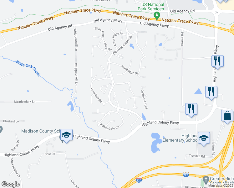 map of restaurants, bars, coffee shops, grocery stores, and more near 316 Steeple Ridge in Ridgeland