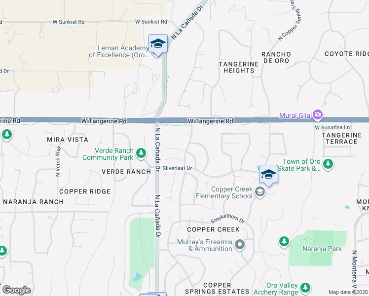 map of restaurants, bars, coffee shops, grocery stores, and more near 1270 West Desert Cloud Place in Oro Valley