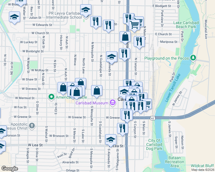 map of restaurants, bars, coffee shops, grocery stores, and more near 213 S Alameda St in Carlsbad