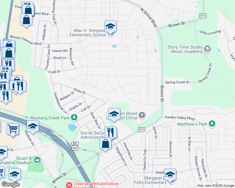 map of restaurants, bars, coffee shops, grocery stores, and more near 116 Sapphire Lane in Waxahachie