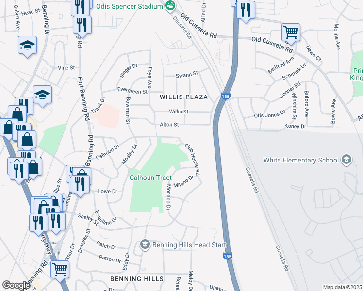 map of restaurants, bars, coffee shops, grocery stores, and more near 1125 Club House Road in Columbus