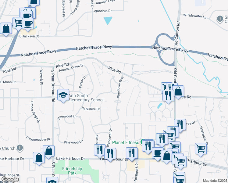 map of restaurants, bars, coffee shops, grocery stores, and more near 611 Kingsington Court in Ridgeland