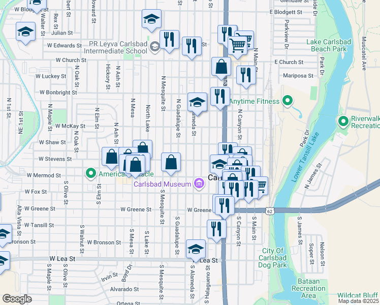 map of restaurants, bars, coffee shops, grocery stores, and more near 213 S Alameda St in Carlsbad