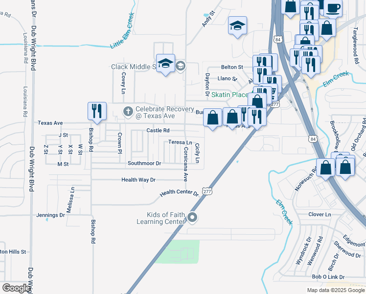 map of restaurants, bars, coffee shops, grocery stores, and more near 2310 Corsicana Avenue in Abilene