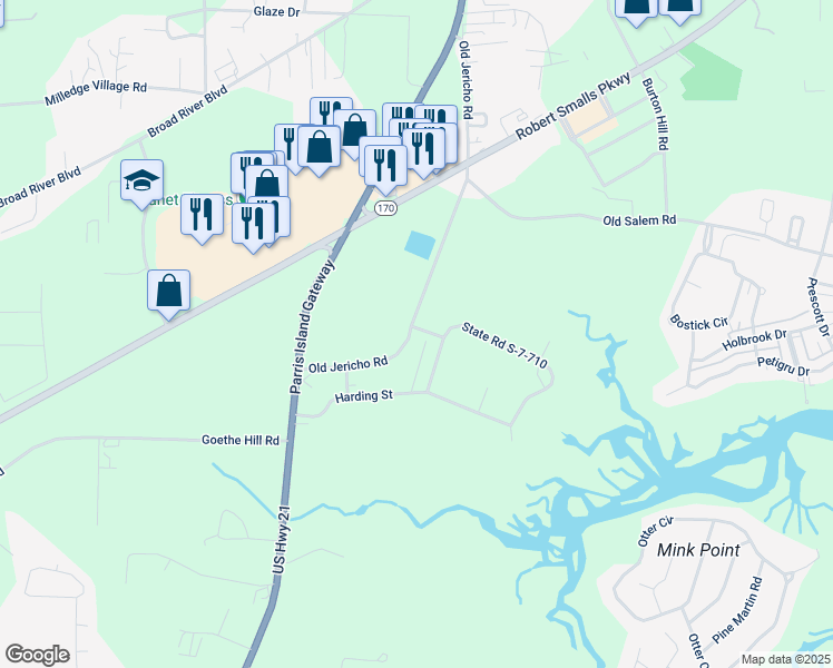 map of restaurants, bars, coffee shops, grocery stores, and more near State Road S-7-712 in Beaufort