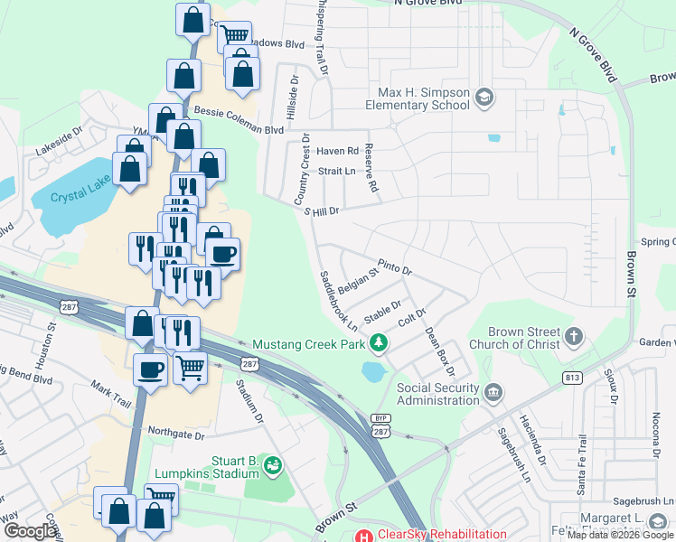 map of restaurants, bars, coffee shops, grocery stores, and more near 254 Calvert Street in Waxahachie