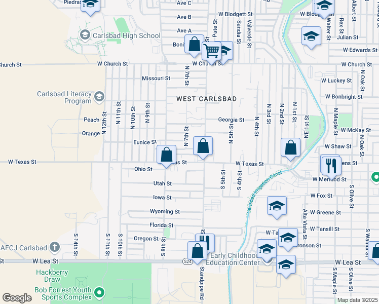 map of restaurants, bars, coffee shops, grocery stores, and more near 2315 Jackson Street in Carlsbad