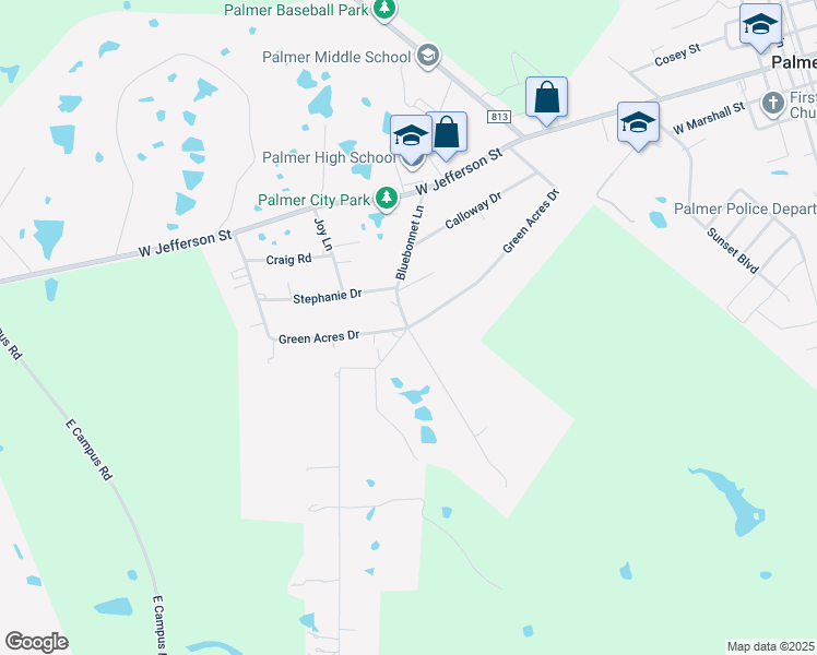 map of restaurants, bars, coffee shops, grocery stores, and more near 443 Green Acres Drive in Palmer