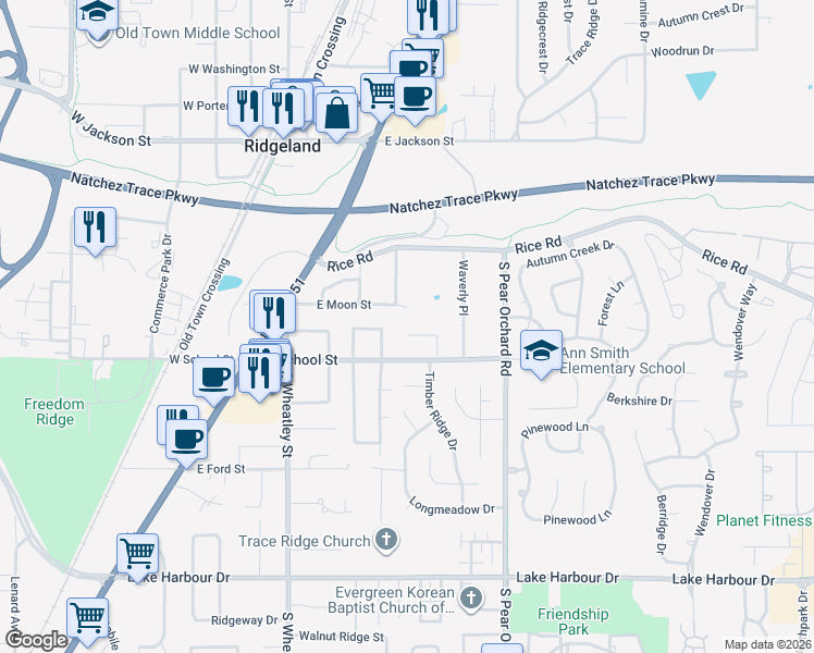 map of restaurants, bars, coffee shops, grocery stores, and more near 301 Kelly's Glen in Ridgeland