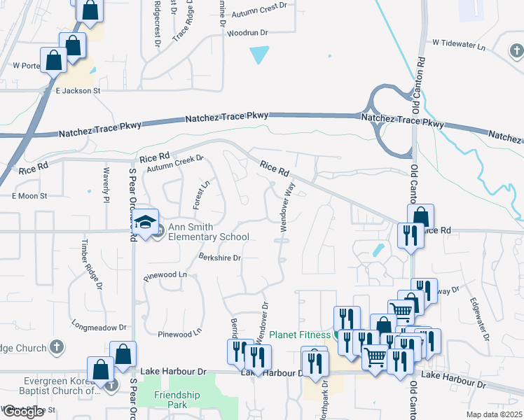 map of restaurants, bars, coffee shops, grocery stores, and more near 611 Kinsington Court in Ridgeland