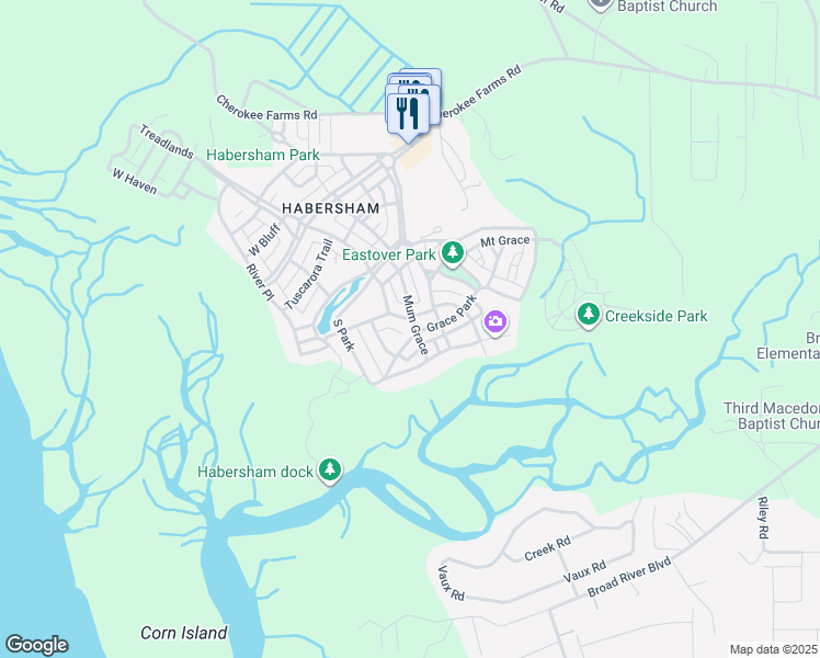 map of restaurants, bars, coffee shops, grocery stores, and more near 29 Grace Park in Beaufort
