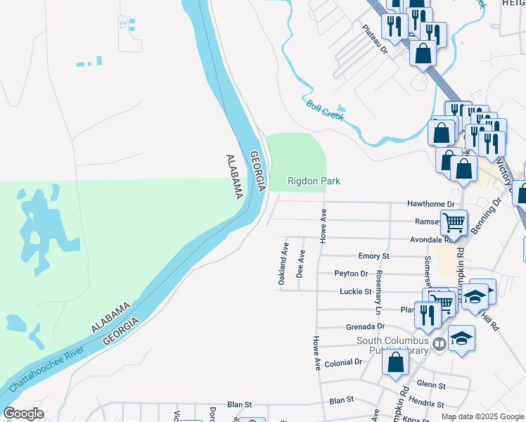 map of restaurants, bars, coffee shops, grocery stores, and more near 1811 Riverland Drive in Columbus