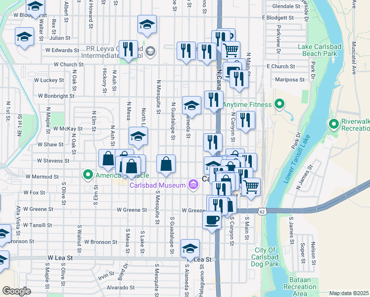 map of restaurants, bars, coffee shops, grocery stores, and more near 213 South Alameda Street in Carlsbad