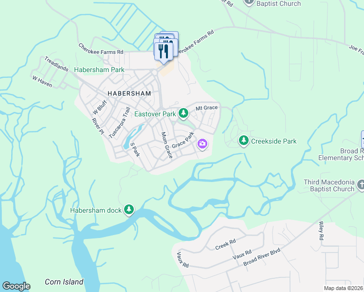 map of restaurants, bars, coffee shops, grocery stores, and more near 46 Grace Park in Beaufort