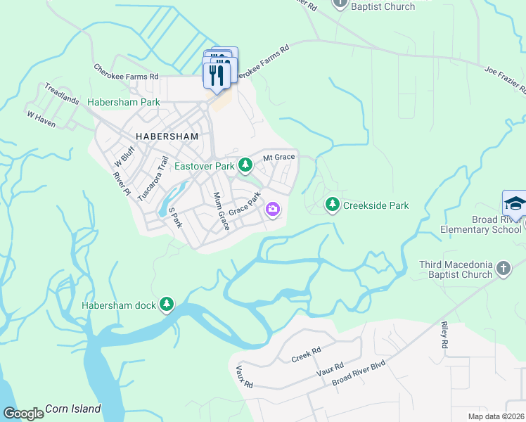 map of restaurants, bars, coffee shops, grocery stores, and more near 28 Oak Pond Passage in Beaufort
