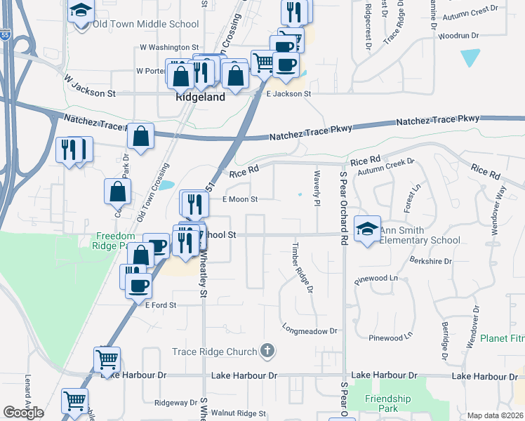 map of restaurants, bars, coffee shops, grocery stores, and more near 214 Salem Square in Ridgeland