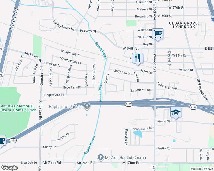 map of restaurants, bars, coffee shops, grocery stores, and more near 8830 Coyth Lane in Shreveport