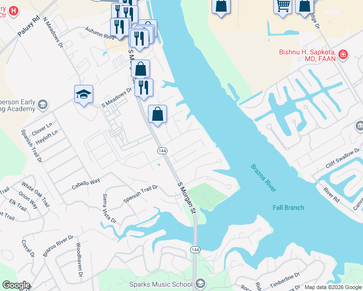 map of restaurants, bars, coffee shops, grocery stores, and more near 2121 South Morgan Street in Granbury