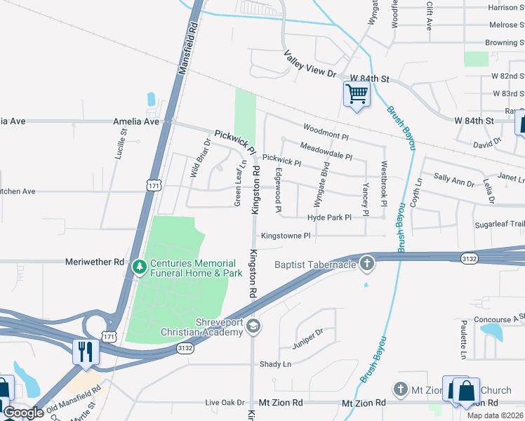 map of restaurants, bars, coffee shops, grocery stores, and more near in Shreveport