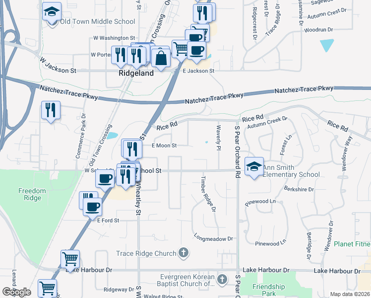 map of restaurants, bars, coffee shops, grocery stores, and more near 301 Kelly's Glen in Ridgeland