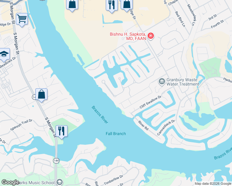 map of restaurants, bars, coffee shops, grocery stores, and more near 1621 Catalina Bay Court in Granbury