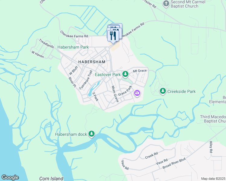 map of restaurants, bars, coffee shops, grocery stores, and more near 29 Grace Park in Beaufort
