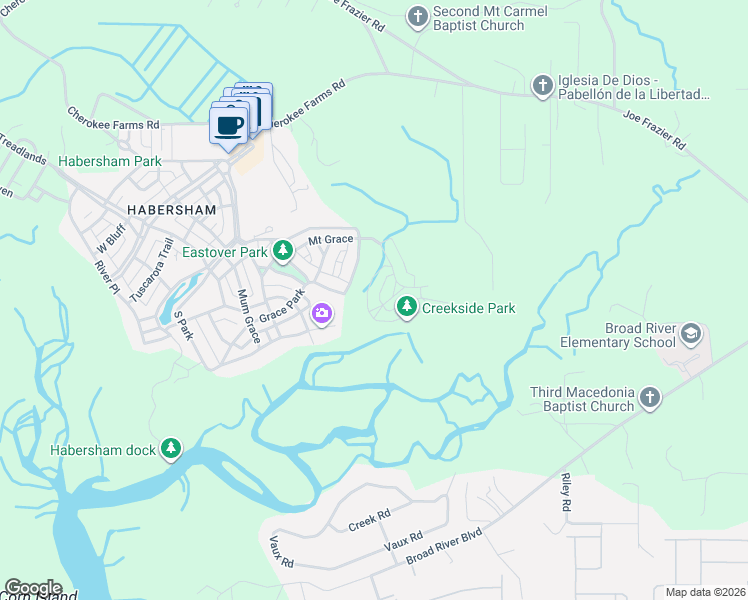 map of restaurants, bars, coffee shops, grocery stores, and more near 23 Old Bethel in Beaufort
