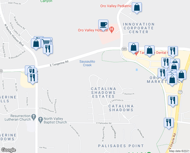 map of restaurants, bars, coffee shops, grocery stores, and more near 11924 North Labyrinth Drive in Tucson