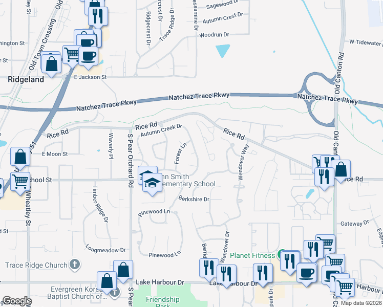 map of restaurants, bars, coffee shops, grocery stores, and more near 498 Harewood Place in Ridgeland