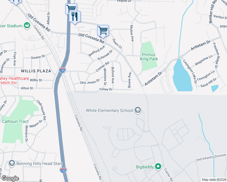 map of restaurants, bars, coffee shops, grocery stores, and more near 4807 Toney Drive in Columbus