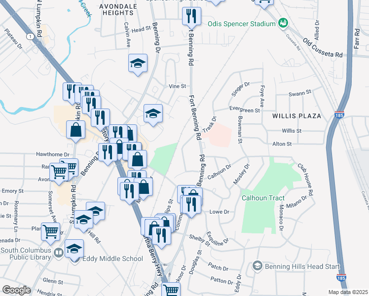 map of restaurants, bars, coffee shops, grocery stores, and more near 1644 Albion Way in Columbus