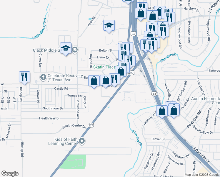 map of restaurants, bars, coffee shops, grocery stores, and more near 1973 Denton Street in Abilene