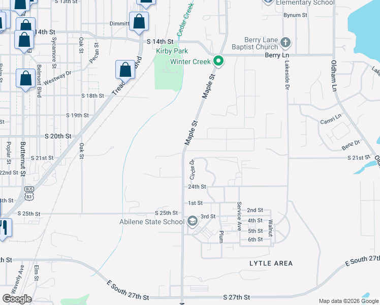 map of restaurants, bars, coffee shops, grocery stores, and more near 1601-2061 Maple Street in Abilene