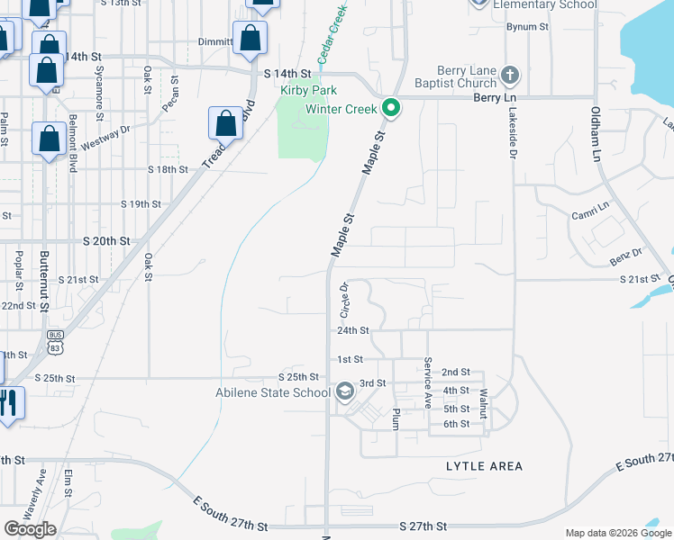 map of restaurants, bars, coffee shops, grocery stores, and more near 1601-2061 Maple Street in Abilene