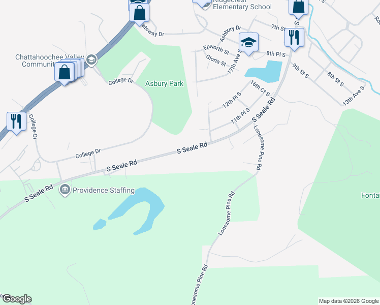 map of restaurants, bars, coffee shops, grocery stores, and more near 2009 South Seale Road in Phenix City