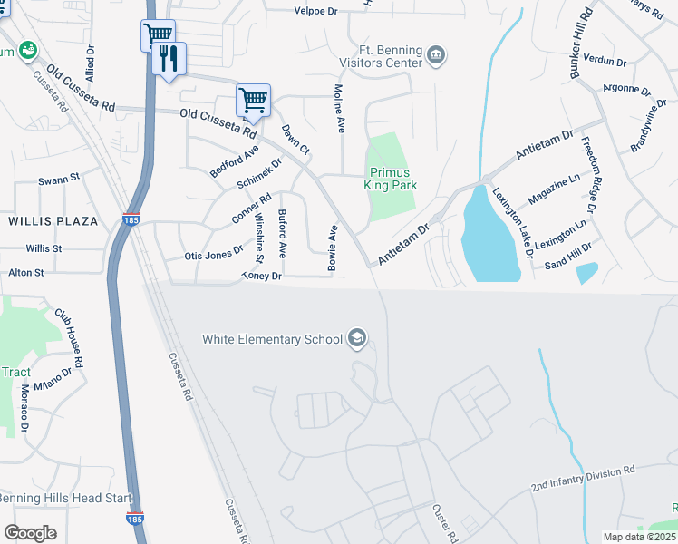 map of restaurants, bars, coffee shops, grocery stores, and more near 1533 Bowie Avenue in Columbus