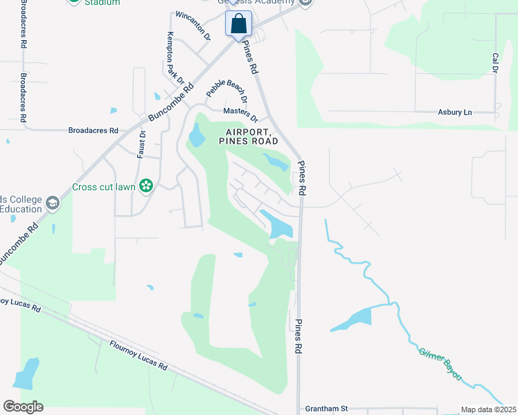 map of restaurants, bars, coffee shops, grocery stores, and more near 8200 Pines Road in Shreveport