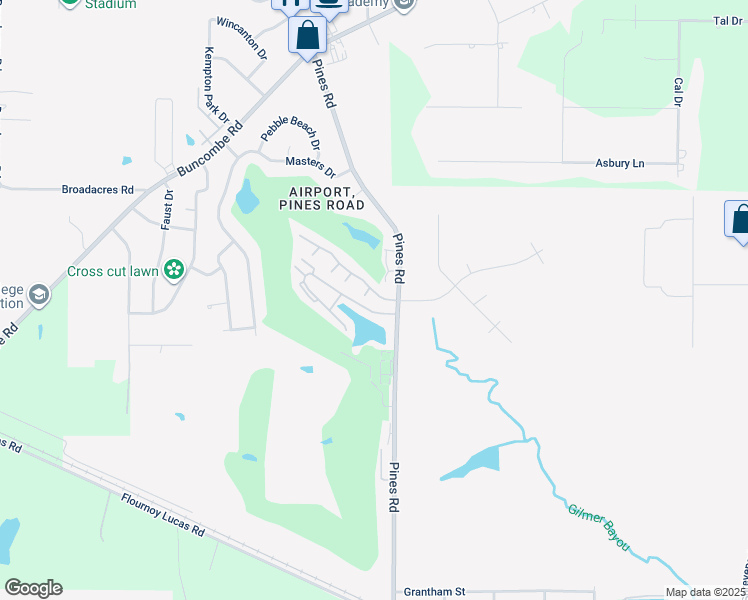 map of restaurants, bars, coffee shops, grocery stores, and more near 8100 Pines Road in Shreveport