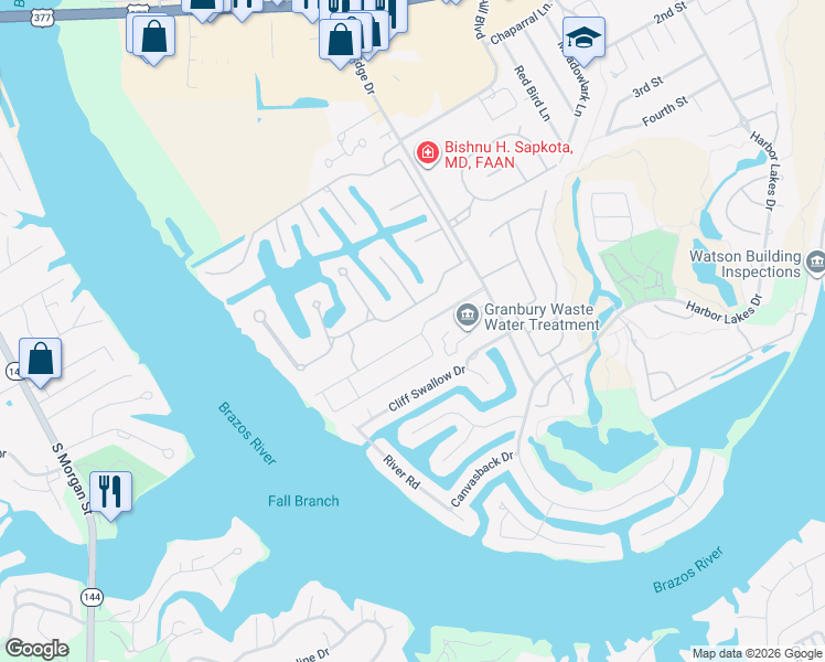 map of restaurants, bars, coffee shops, grocery stores, and more near 1114 Catalina Bay Boulevard in Granbury