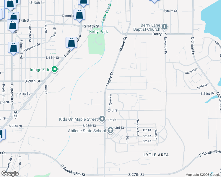 map of restaurants, bars, coffee shops, grocery stores, and more near 1601-2061 Maple Street in Abilene