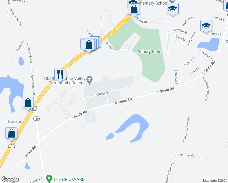 map of restaurants, bars, coffee shops, grocery stores, and more near 2514 South Seale Road in Phenix City