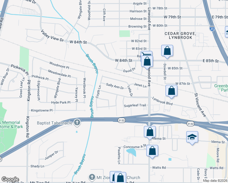 map of restaurants, bars, coffee shops, grocery stores, and more near 546 Lynbrook Boulevard in Shreveport