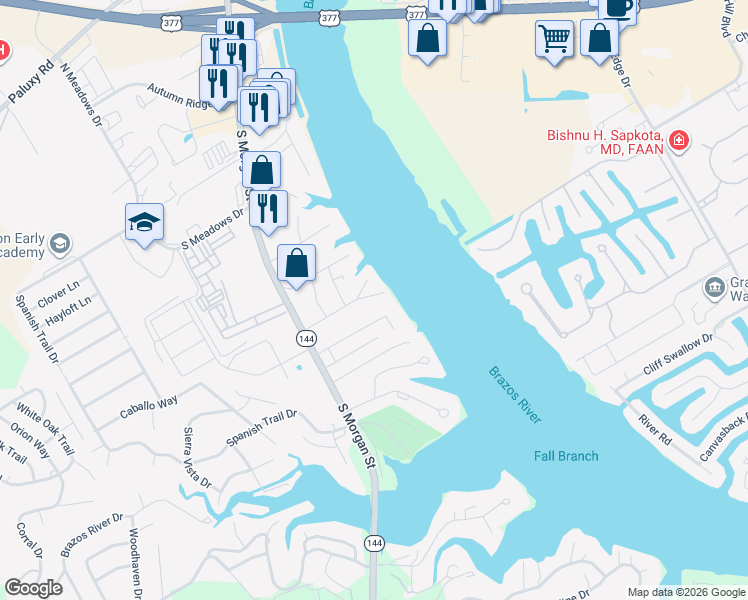 map of restaurants, bars, coffee shops, grocery stores, and more near 2005 Brazos View Court in Granbury