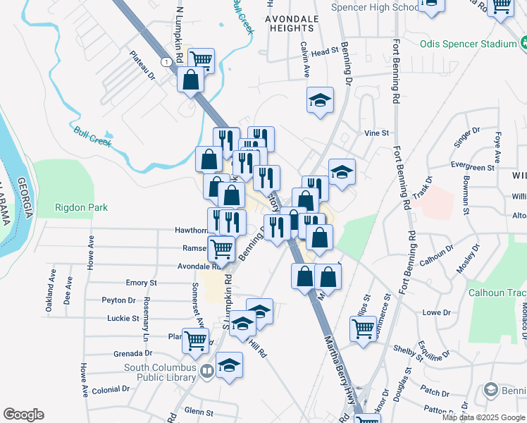 map of restaurants, bars, coffee shops, grocery stores, and more near 3252 Levy Road in Columbus