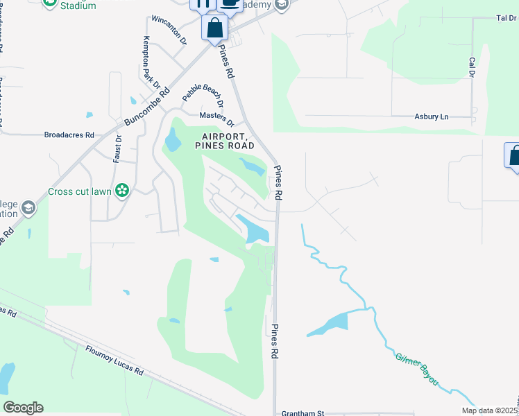 map of restaurants, bars, coffee shops, grocery stores, and more near 8100 Pines Road in Shreveport