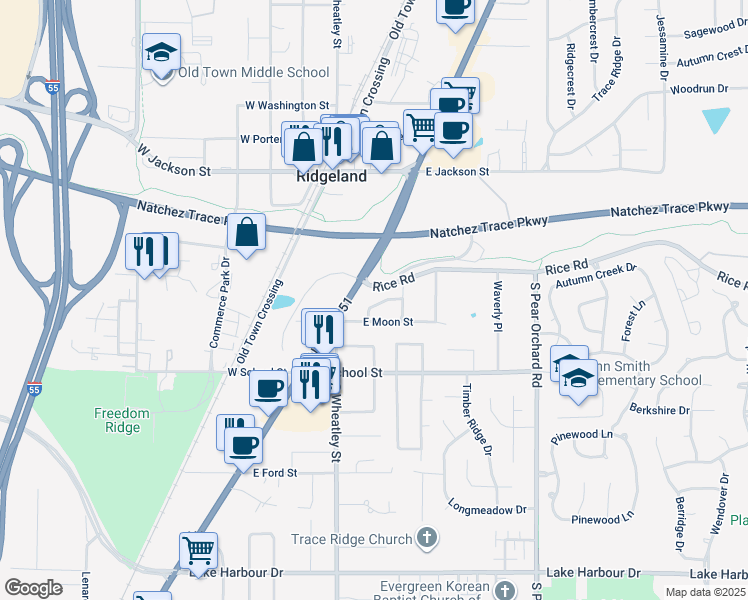 map of restaurants, bars, coffee shops, grocery stores, and more near 216 Cherry Circle in Ridgeland