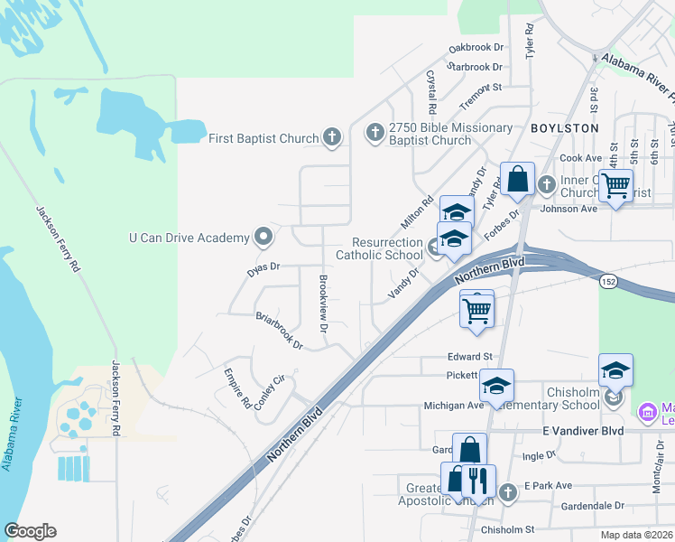 map of restaurants, bars, coffee shops, grocery stores, and more near 100 Dyas Ct in Montgomery