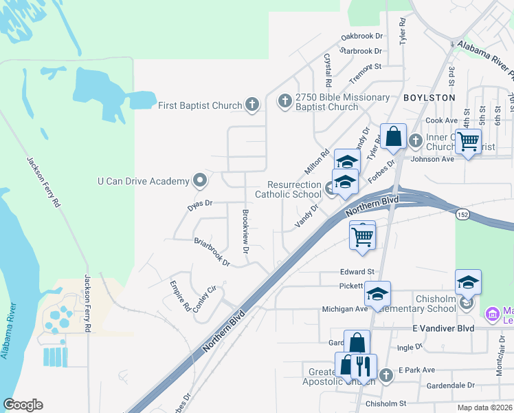 map of restaurants, bars, coffee shops, grocery stores, and more near 100 Dyas Ct in Montgomery