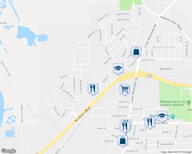 map of restaurants, bars, coffee shops, grocery stores, and more near 332 Milton Road in Montgomery