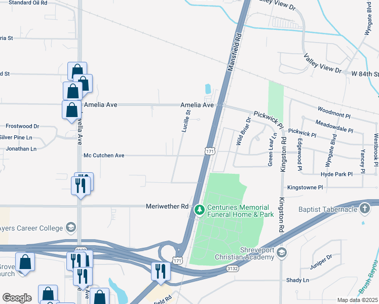 map of restaurants, bars, coffee shops, grocery stores, and more near 1902 Mc Cutchen Avenue in Shreveport